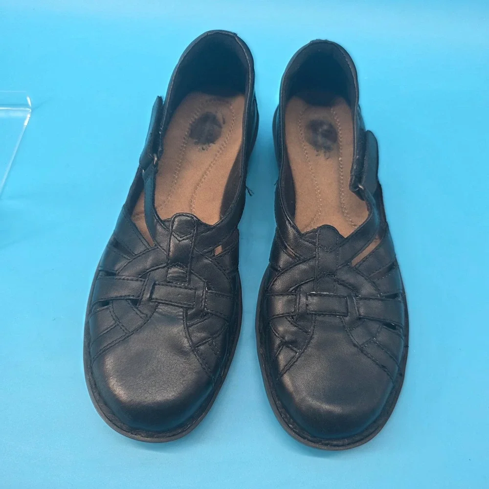 Clarks Womens Black Leather Fisherman Sandals 85716 Strappy Comfort Flats 7.5M